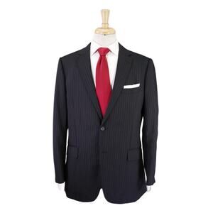 Paul Stuart Black Striped 2-Btn Wool Suit Made in Japan 42R